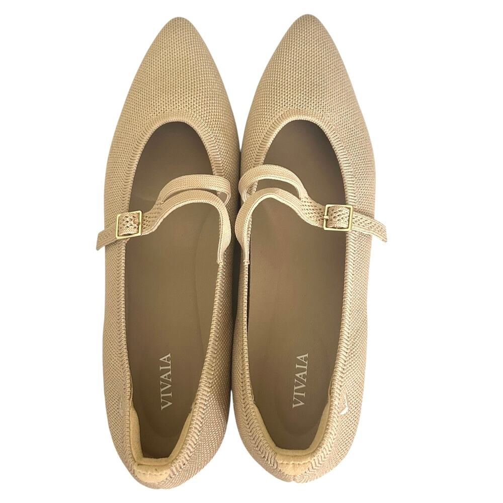 VIVAIA, 'Aria' Pointed-Toe V-Strap Mary-Jane Flats Gold Shimmer Beige Size 11 US - Picture 4 of 12